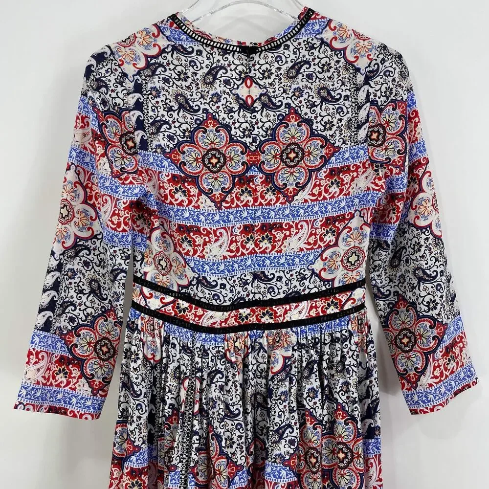 L'Agence Teresa Boho Babushka Floral Paisley Print Maxi Dress XS